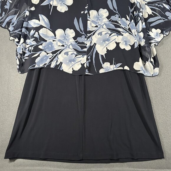 Connected Apparel Dress Womens 8 Floral Overlay Chiffon Midi Cape Sleeve Cocktai - Picture 9 of 10